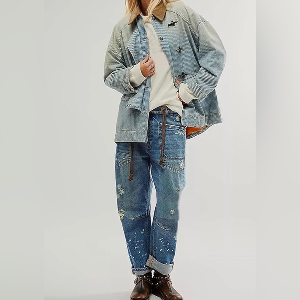 Paint Splatter Barrel Jeans with Drawstring